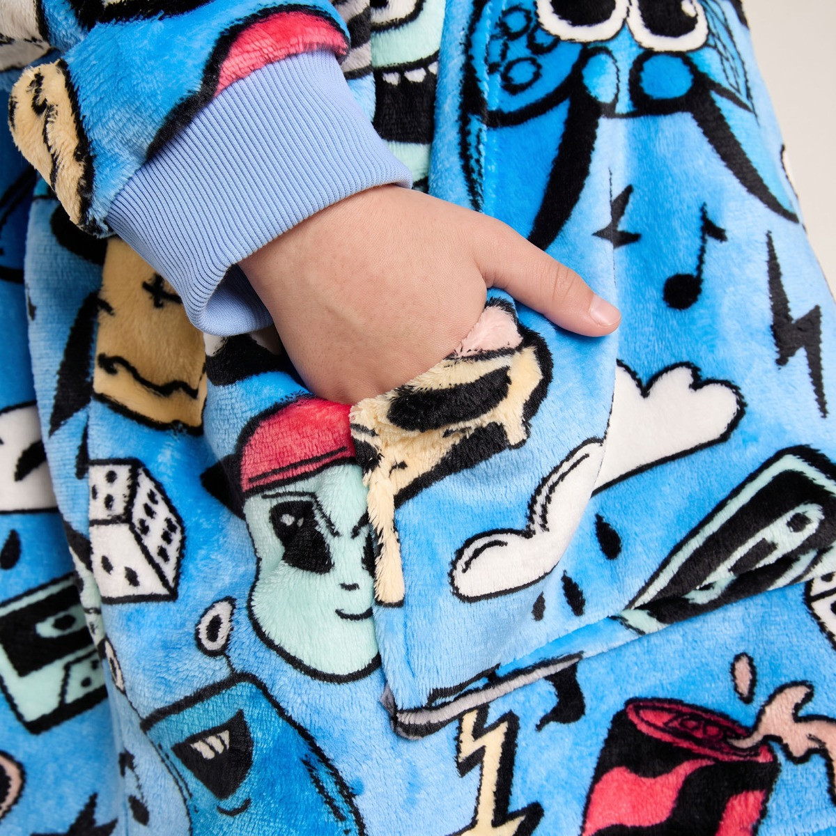 OHS Supersoft Kids Cartoon Print Hoodie Blanket - Blue>