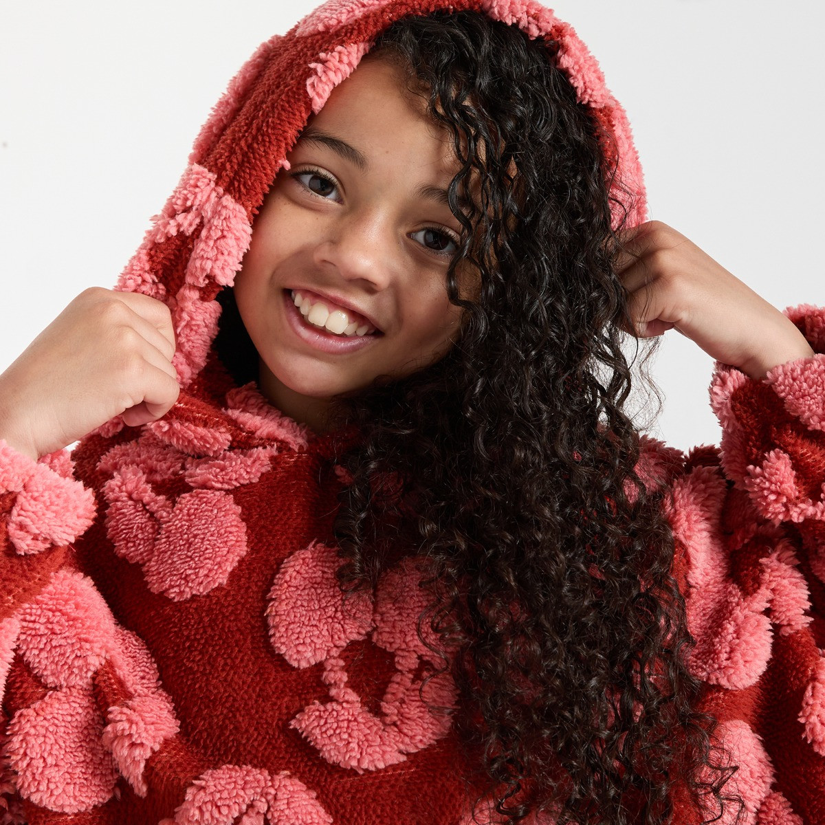 OHS Kids Tufted Cherry Teddy Fleece Cropped Hoodie - Red>