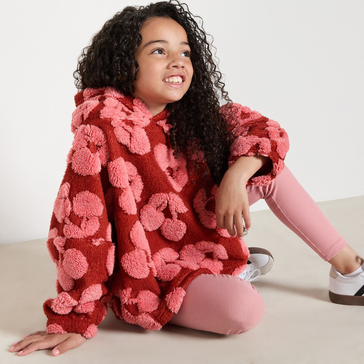 OHS Kids Tufted Cherry Teddy Fleece Cropped Hoodie - Red>