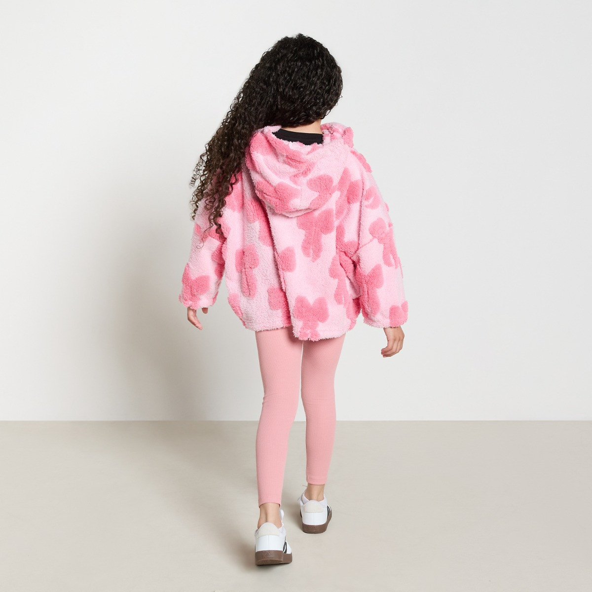 OHS Kids Tufted Bows Teddy Fleece Cropped Hoodie - Pink>