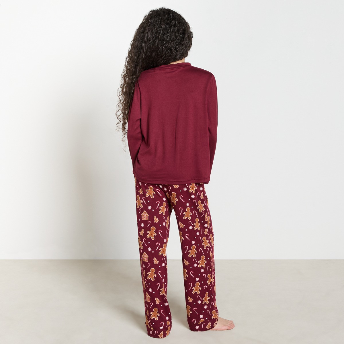 OHS Kids Christmas Gingerbread Pyjama Set - Burgundy>