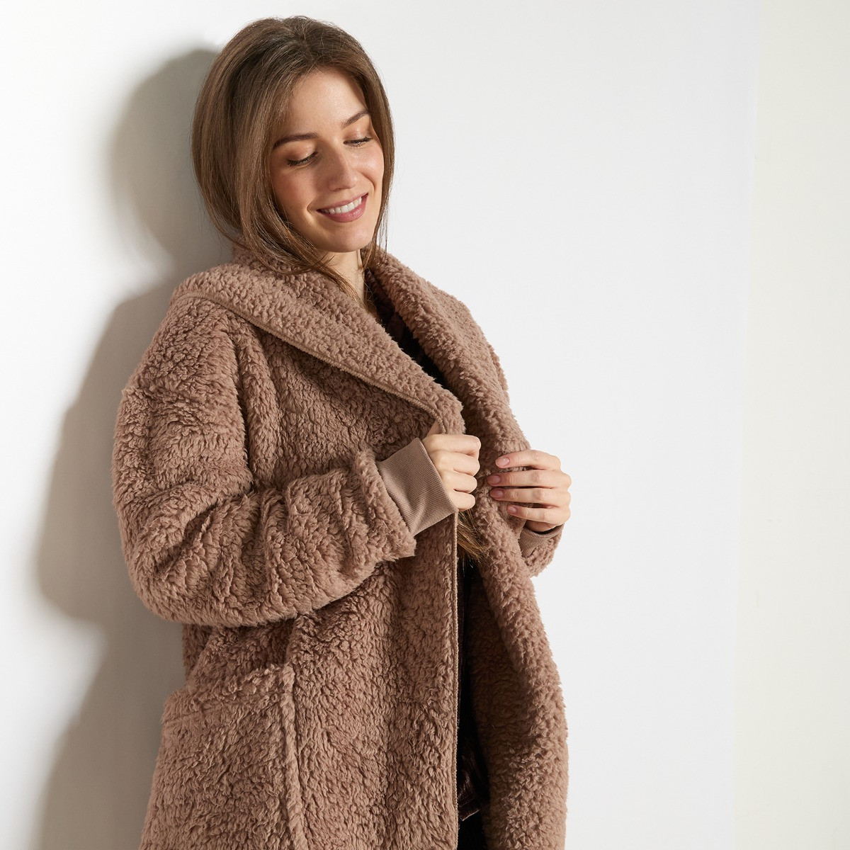 OHS Waterfall Teddy Fleece Cardigan, Mink - Small/Medium