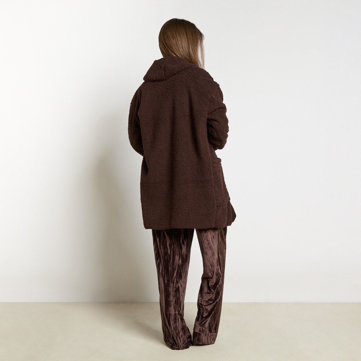 OHS Waterfall Teddy Fleece Cardigan - Chocolate>
