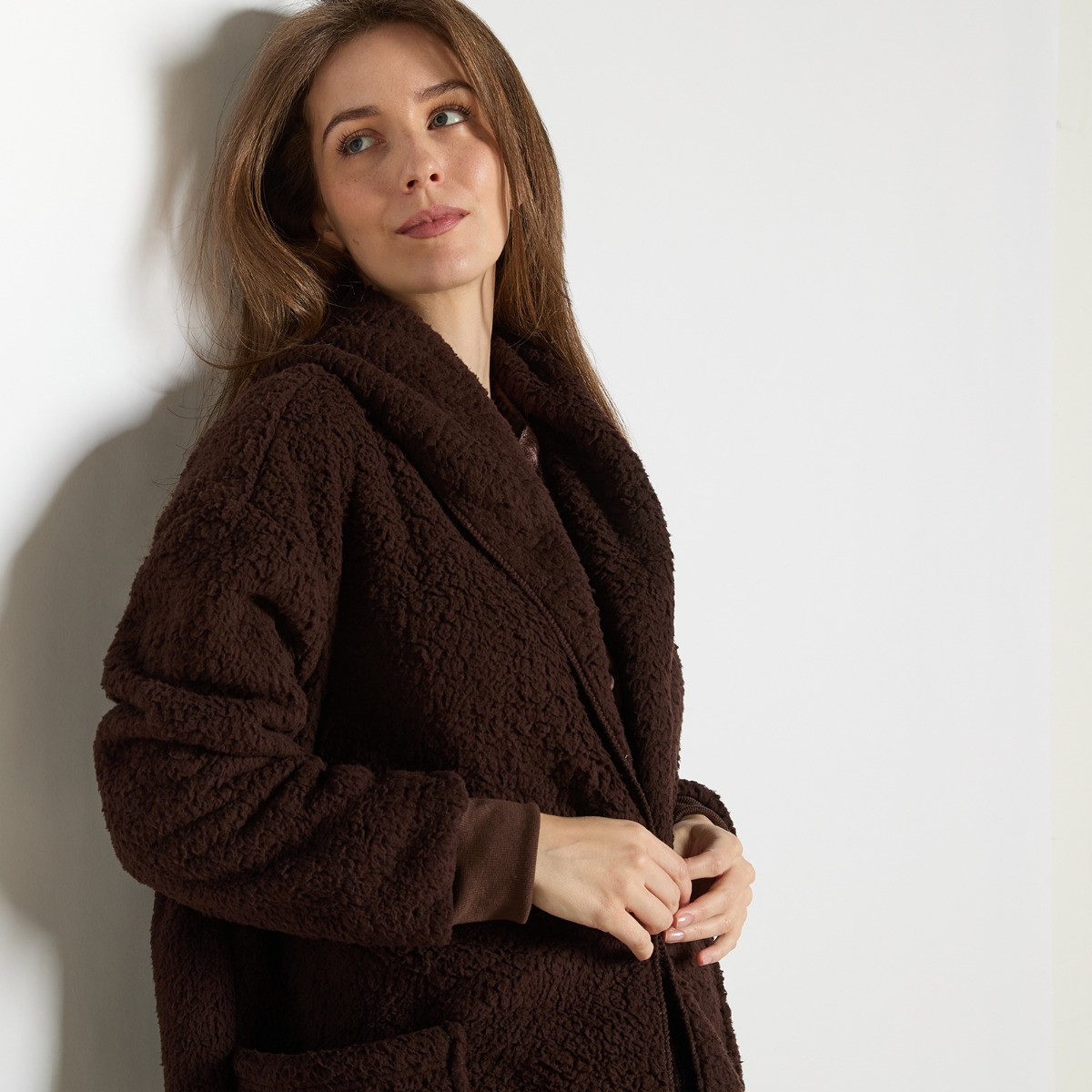 OHS Waterfall Teddy Fleece Cardigan - Chocolate>