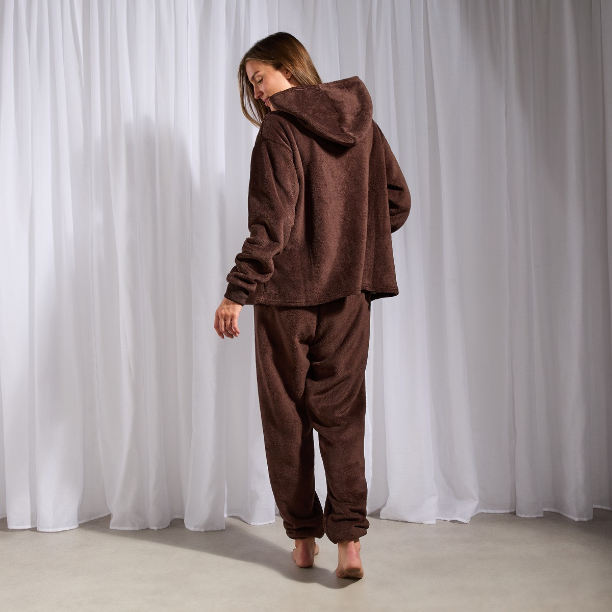 OHS Fleece Hoodie Loungewear Set - Brown>