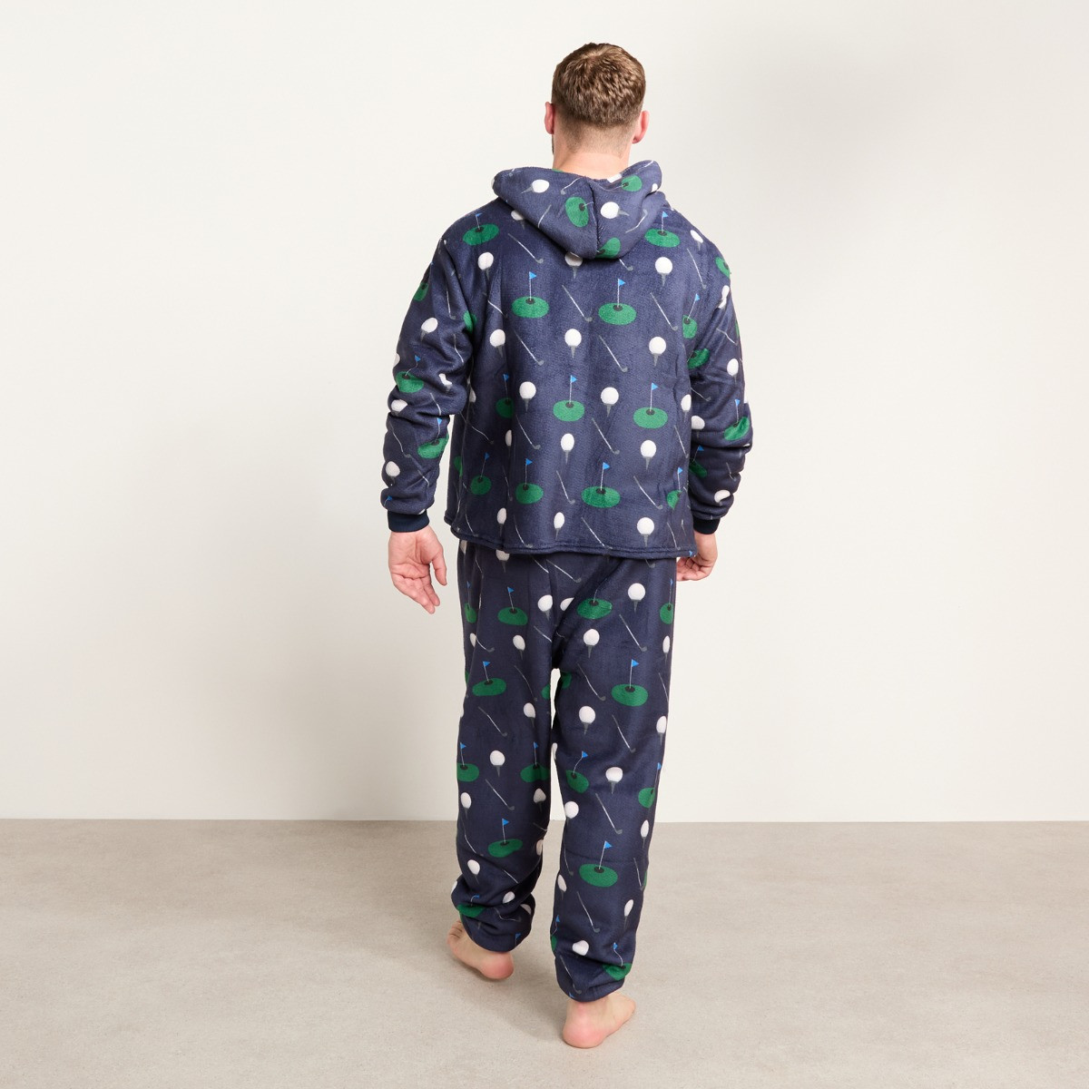 OHS Men's Golf Print Fleece Hoodie Loungewear Set - Navy>