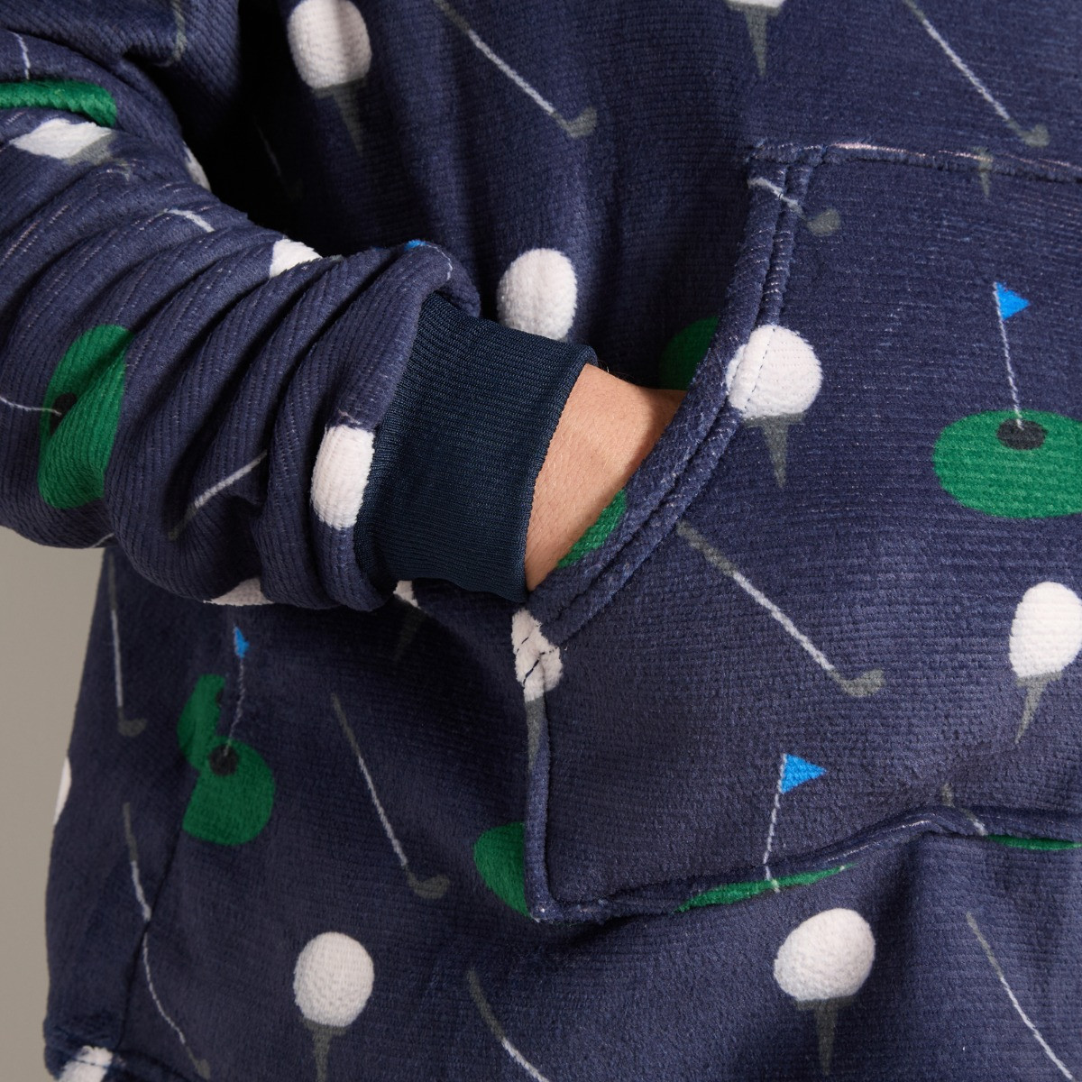 OHS Men's Golf Print Fleece Hoodie Loungewear Set - Navy>