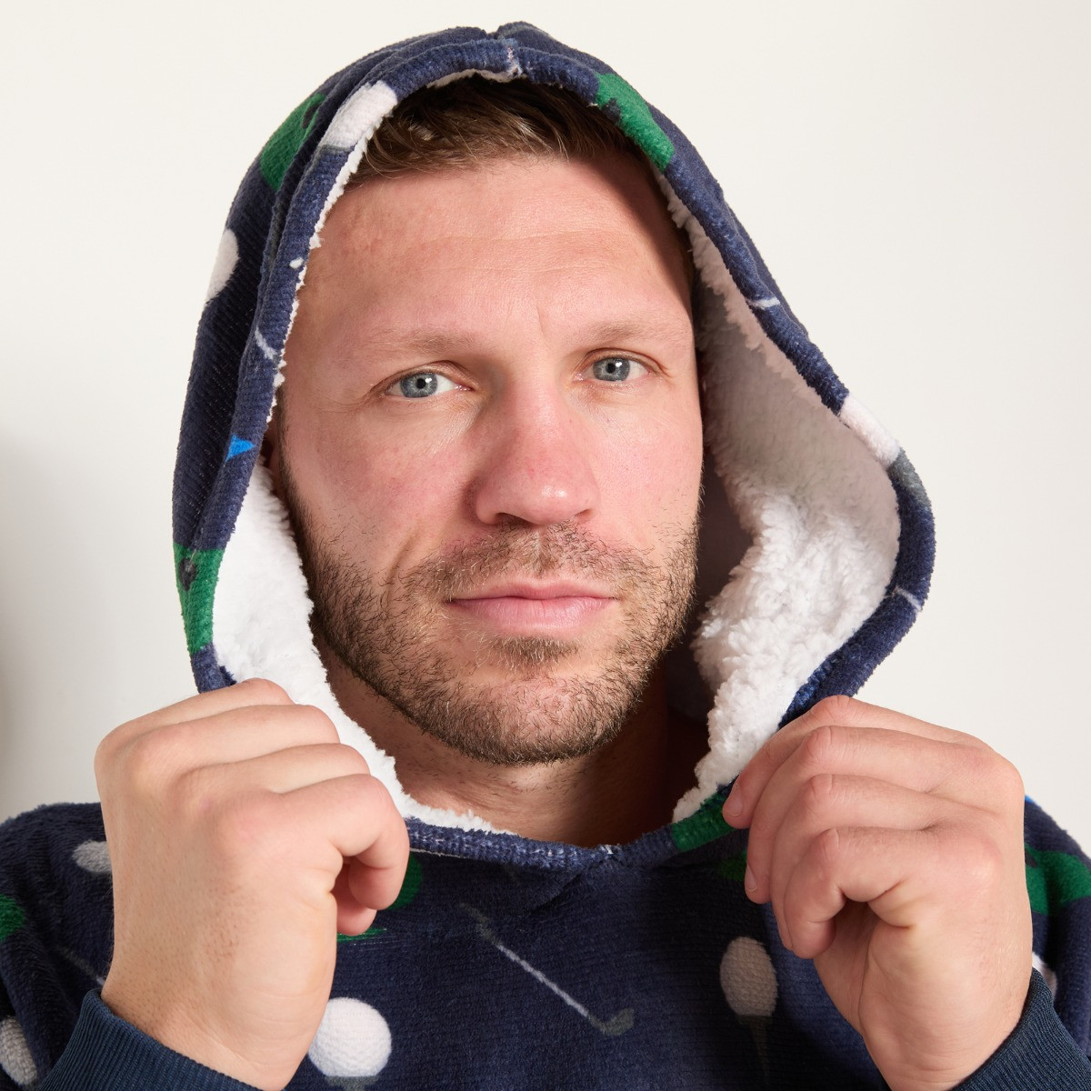 OHS Men's Golf Print Fleece Hoodie Loungewear Set - Navy>