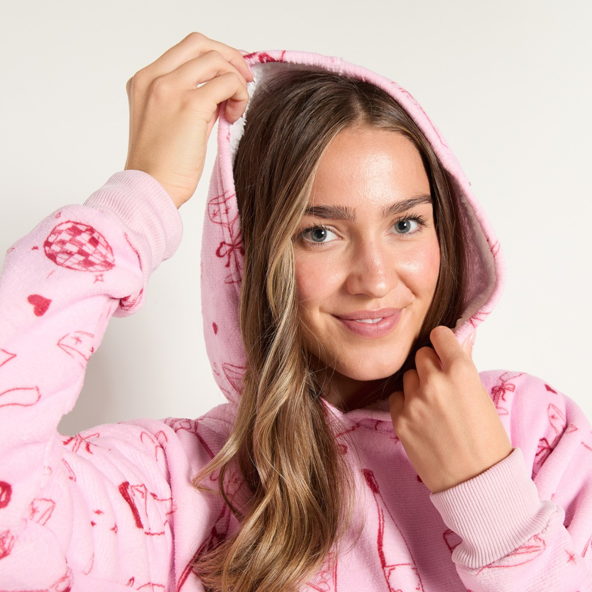 OHS Bows & Cocktails Fleece Hoodie & Cuffed Jogger Pyjama Set - Pink>