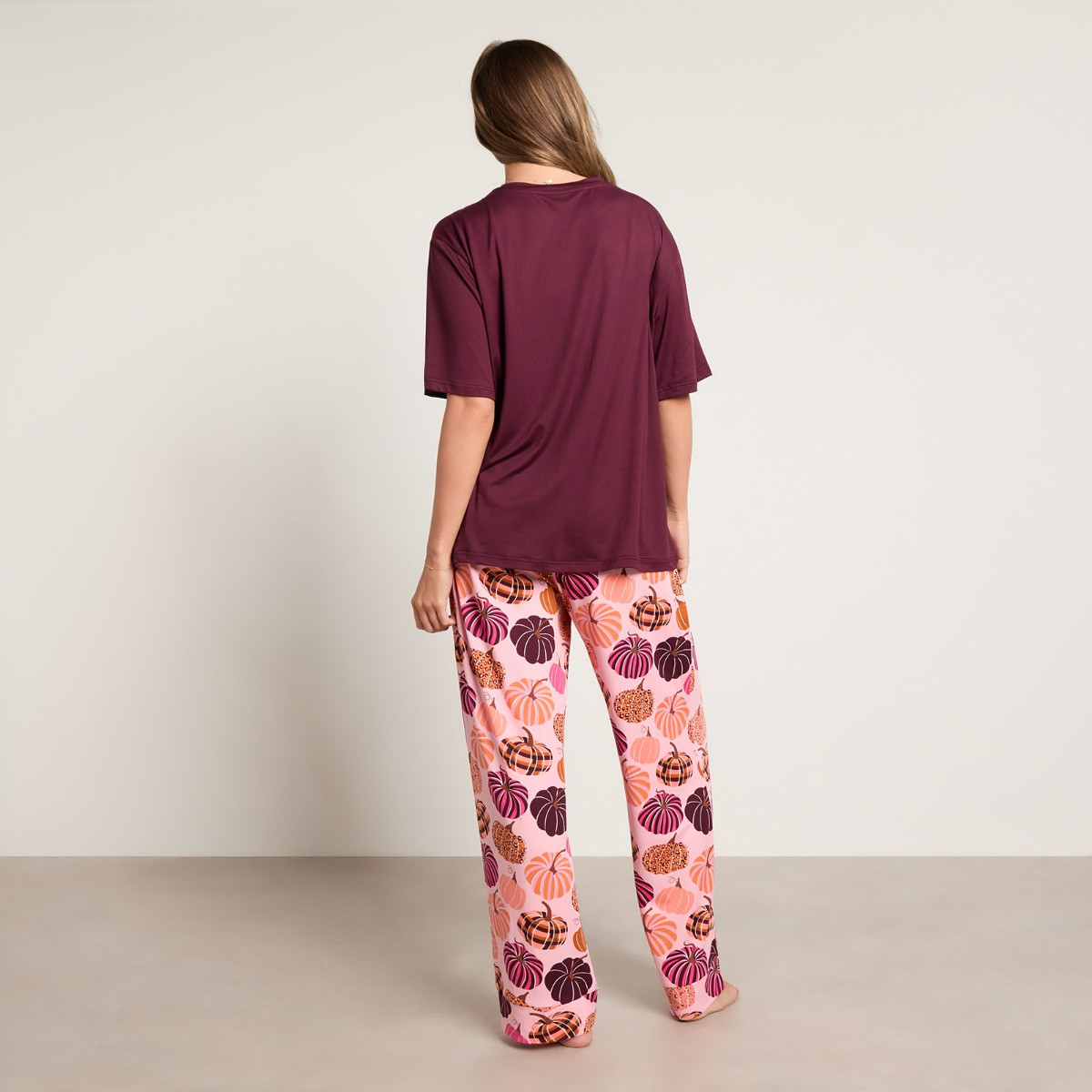 OHS Supersoft Patterned Pumpkin Print T-Shirt Pyjama Set, Multi - Small/Medium>