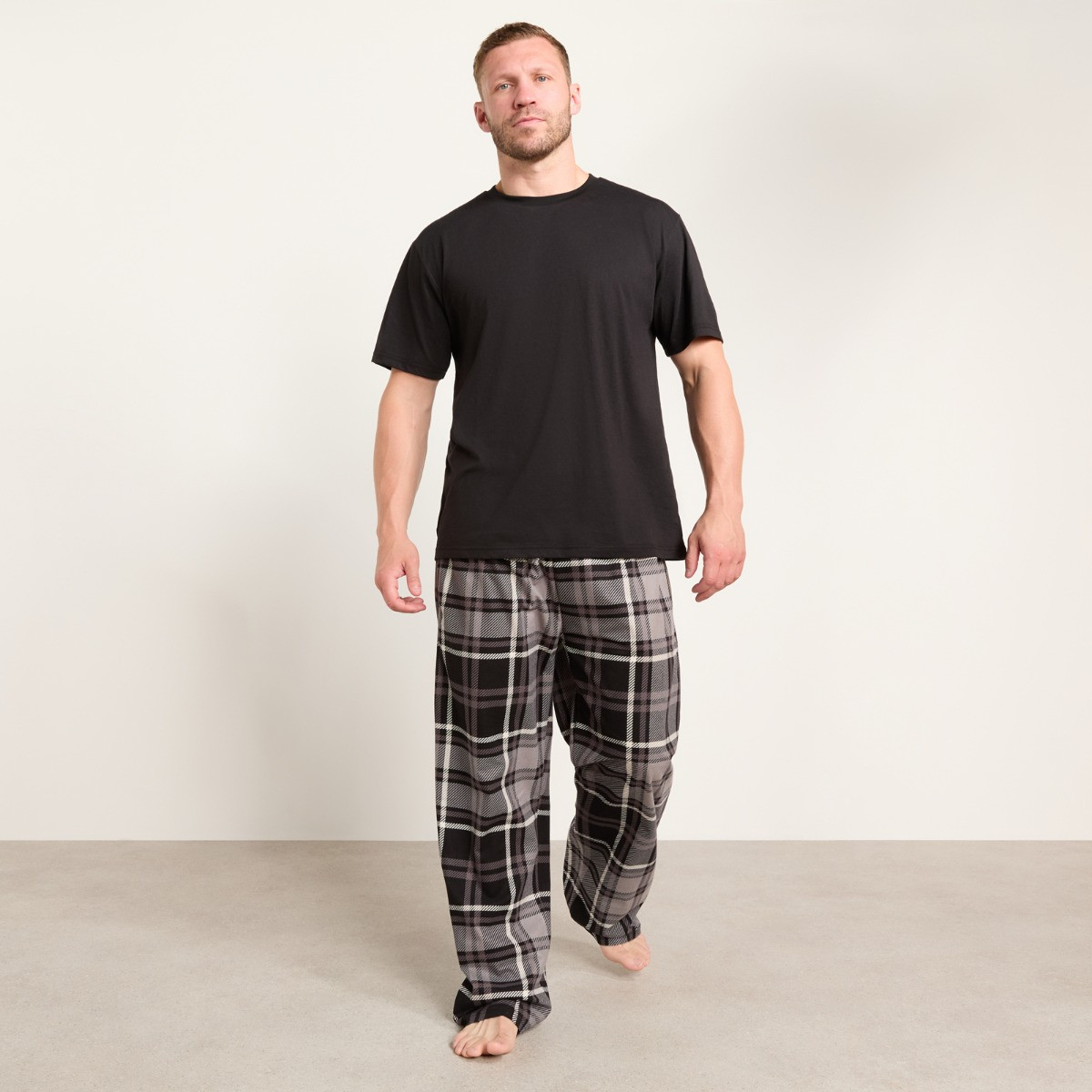 OHS Men's 2 Pack Check Pyjama Bottoms - Burgundy/Grey>