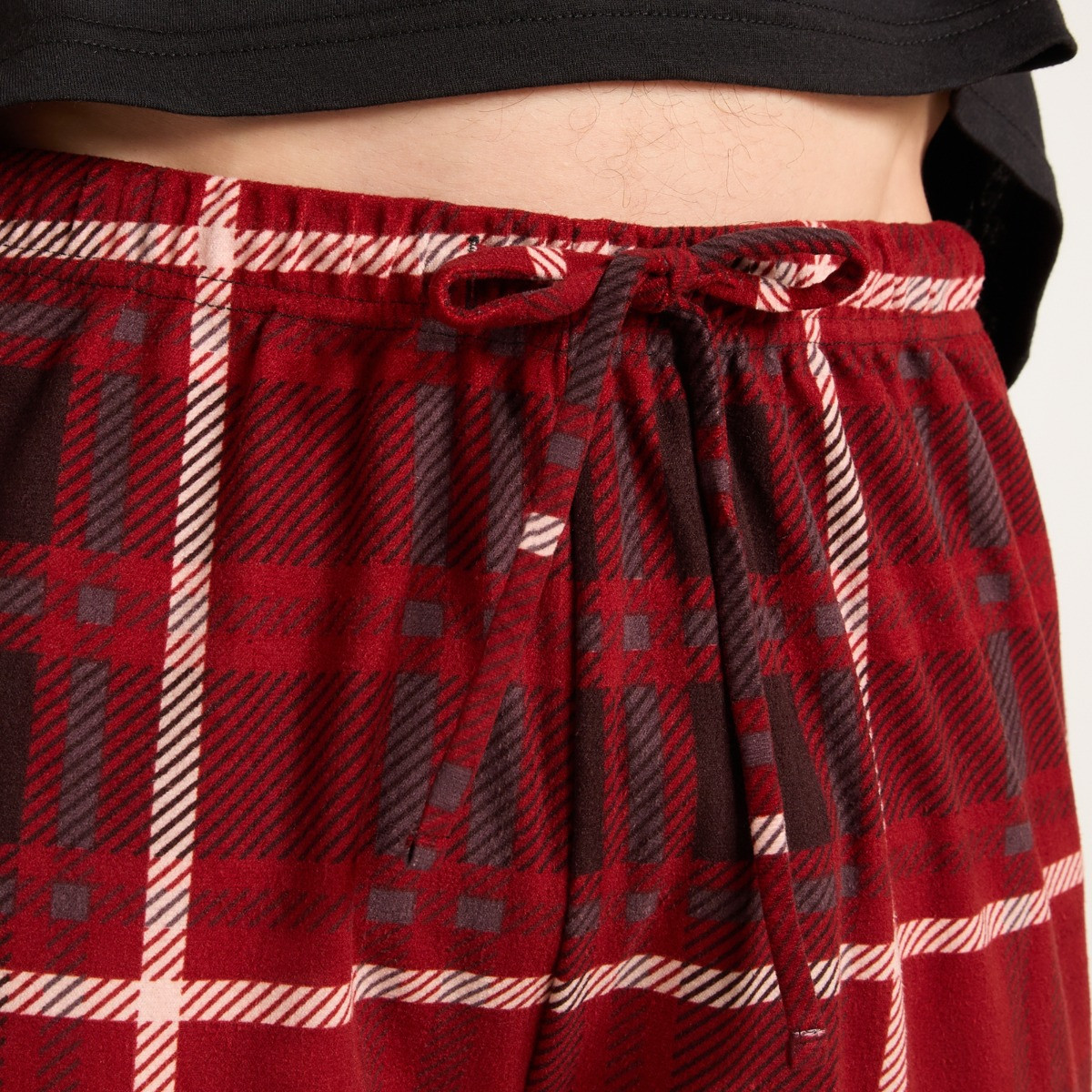 OHS Men's 2 Pack Check Pyjama Bottoms - Burgundy/Grey>