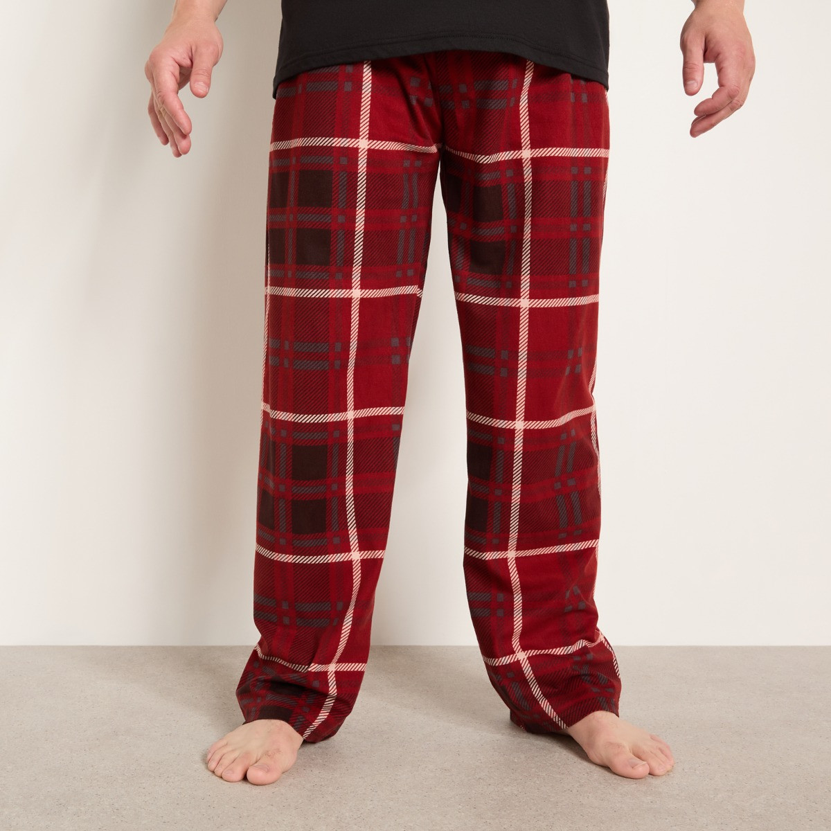 OHS Men's 2 Pack Check Pyjama Bottoms - Burgundy/Grey>