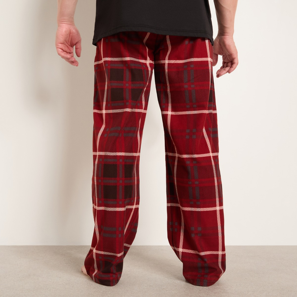 OHS Men's 2 Pack Check Pyjama Bottoms - Burgundy/Grey>