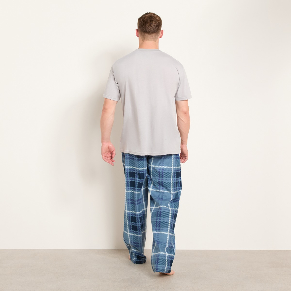 OHS Men's Check T-shirt Pyjama Set - Blue>