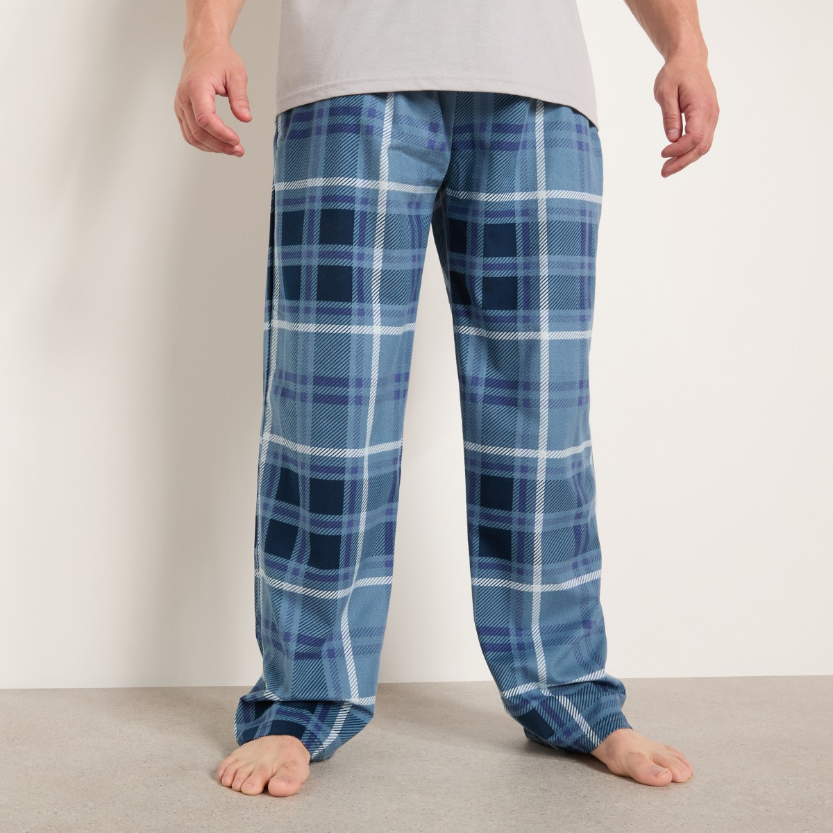 OHS Men's Check T-shirt Pyjama Set - Blue>