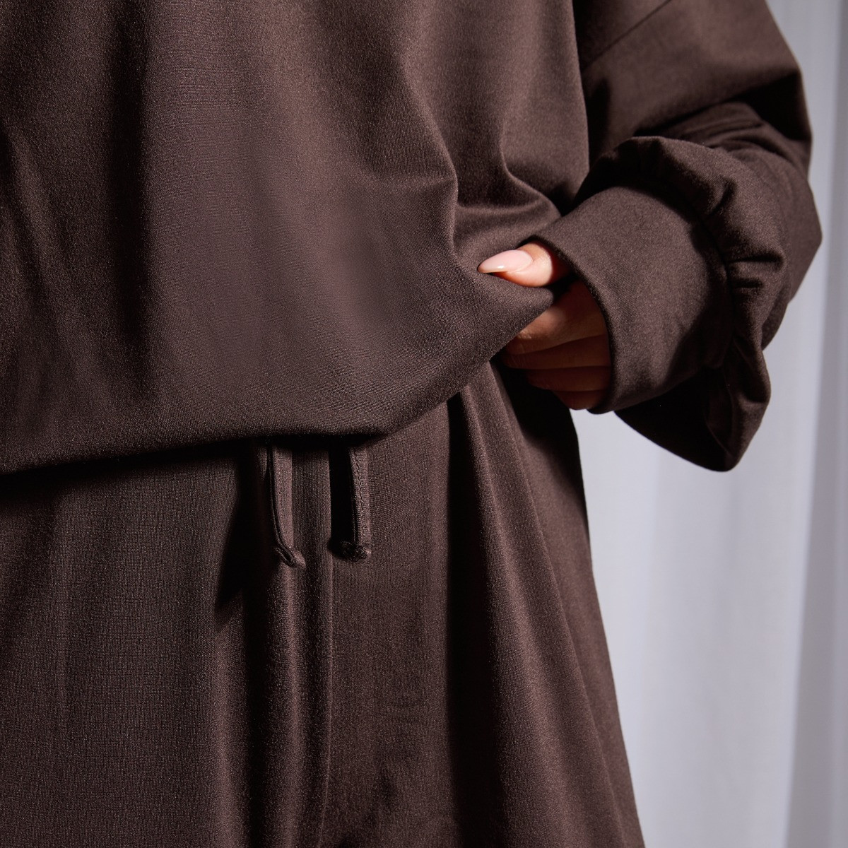 OHS Bubble Hem Hoodie Loungewear Set - Chocolate>