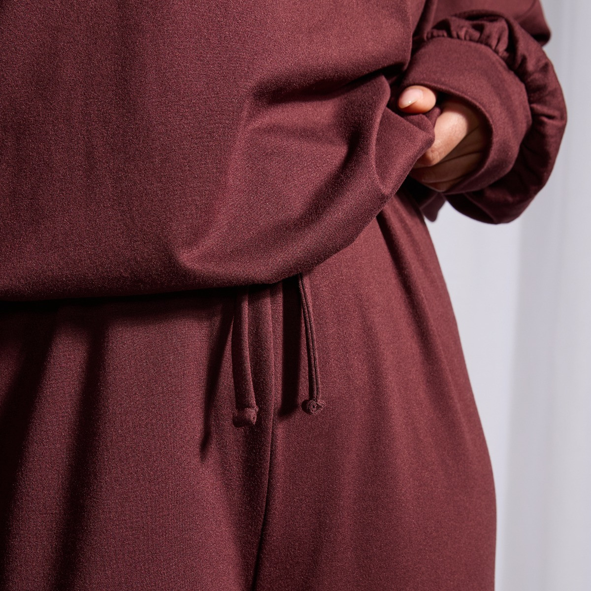 OHS Bubble Hem Hoodie Loungewear Set, Burgundy - Small/Medium>