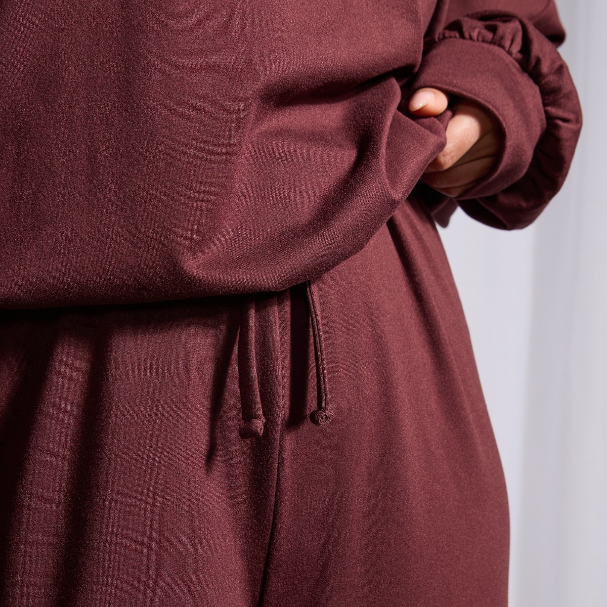 OHS Bubble Hem Hoodie Loungewear Set, Burgundy - Small/Medium>