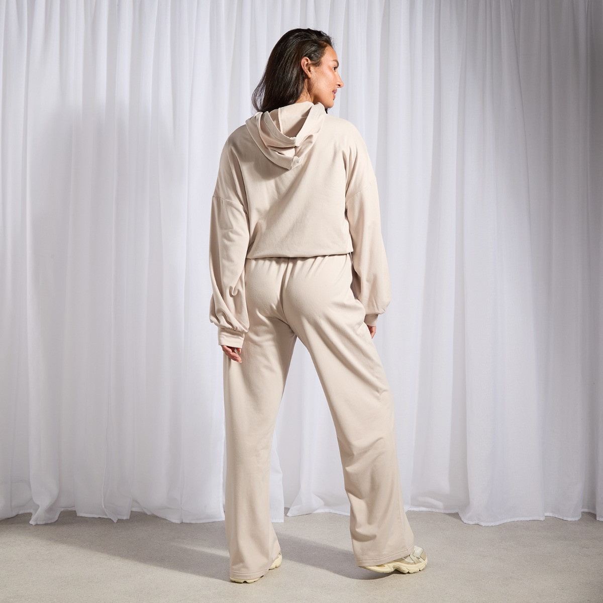 OHS Bubble Hem Hoodie Loungewear Set, Natural - Small/Medium>