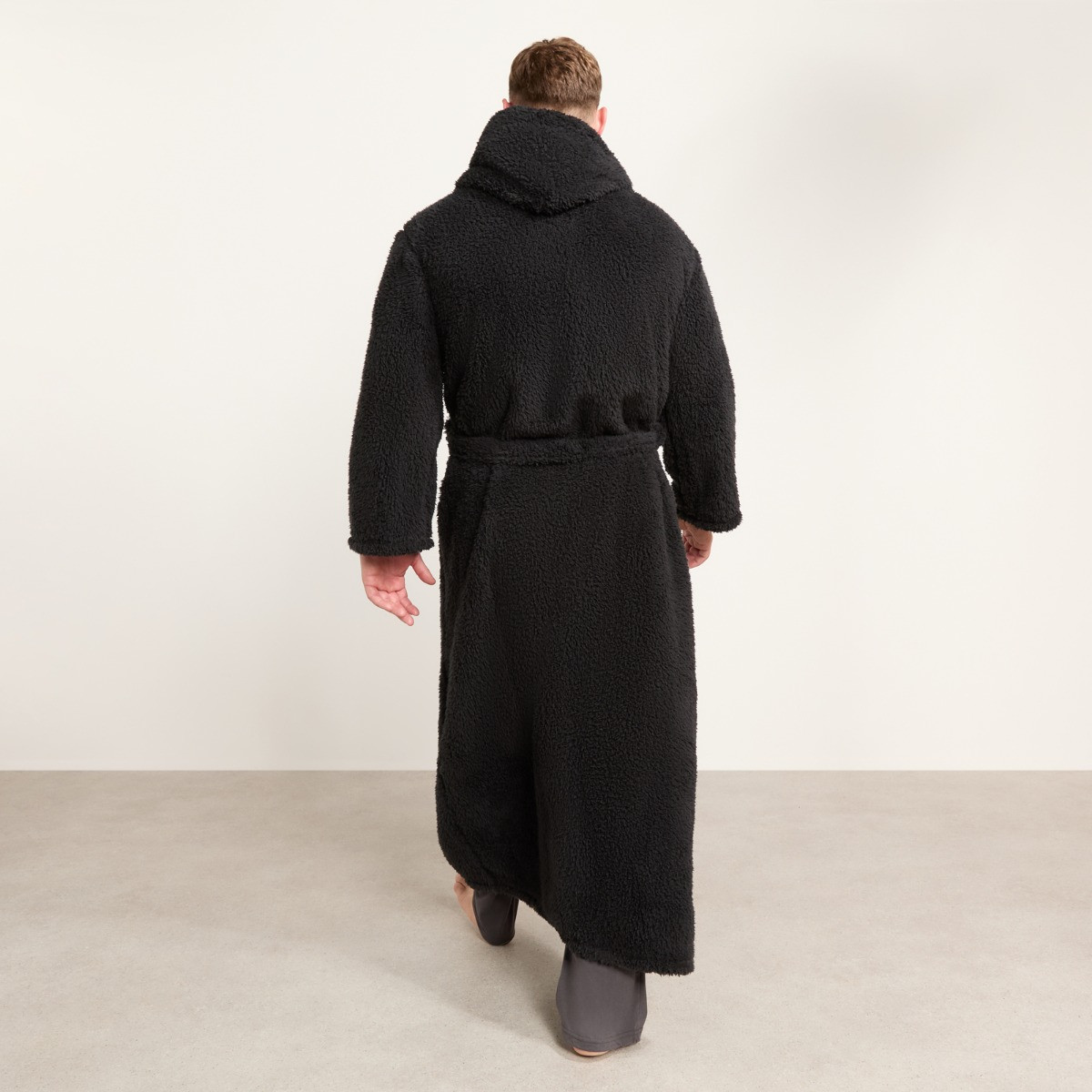 OHS Teddy Fleece Floor Length Dressing Gown - Black>