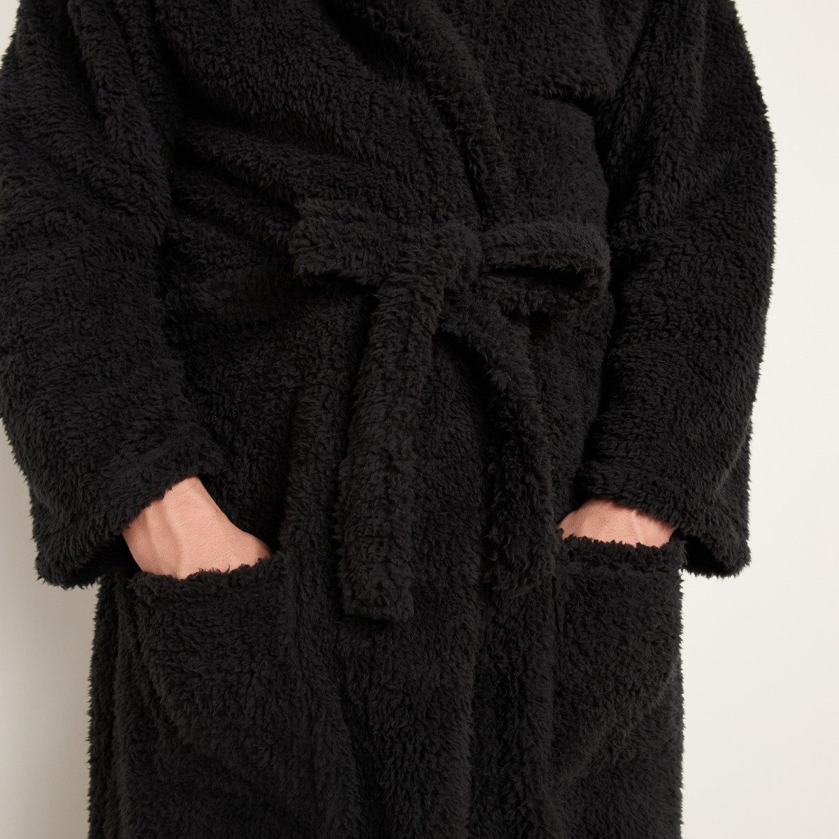 OHS Teddy Fleece Floor Length Dressing Gown - Black>