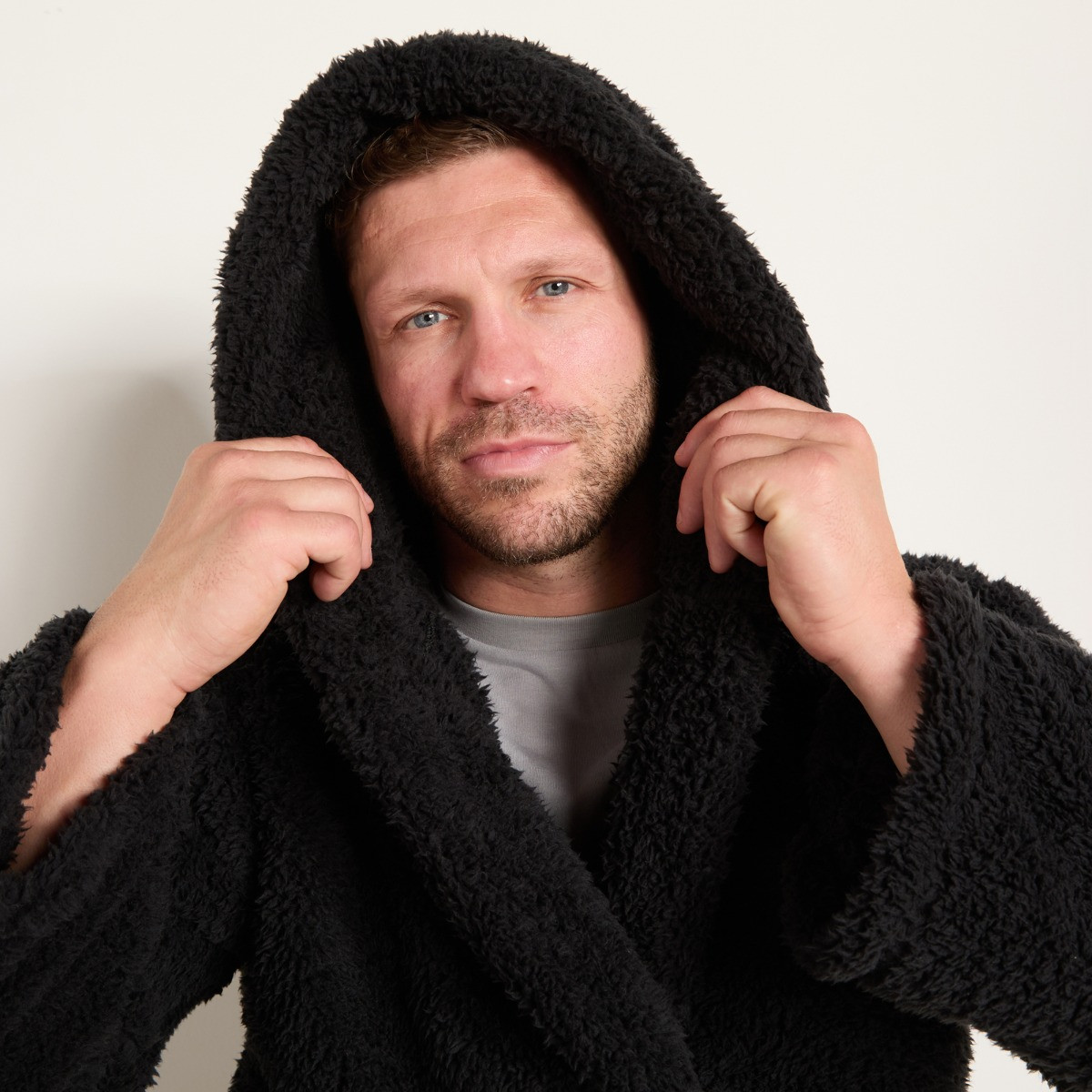 OHS Teddy Fleece Floor Length Dressing Gown - Black>