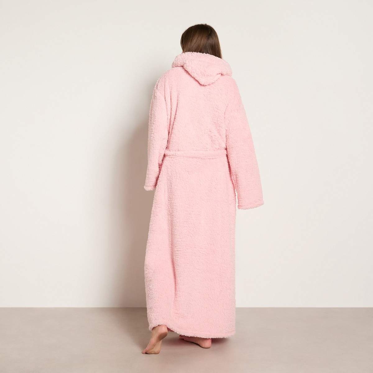 OHS Teddy Fleece Floor Length Dressing Gown - Blush>