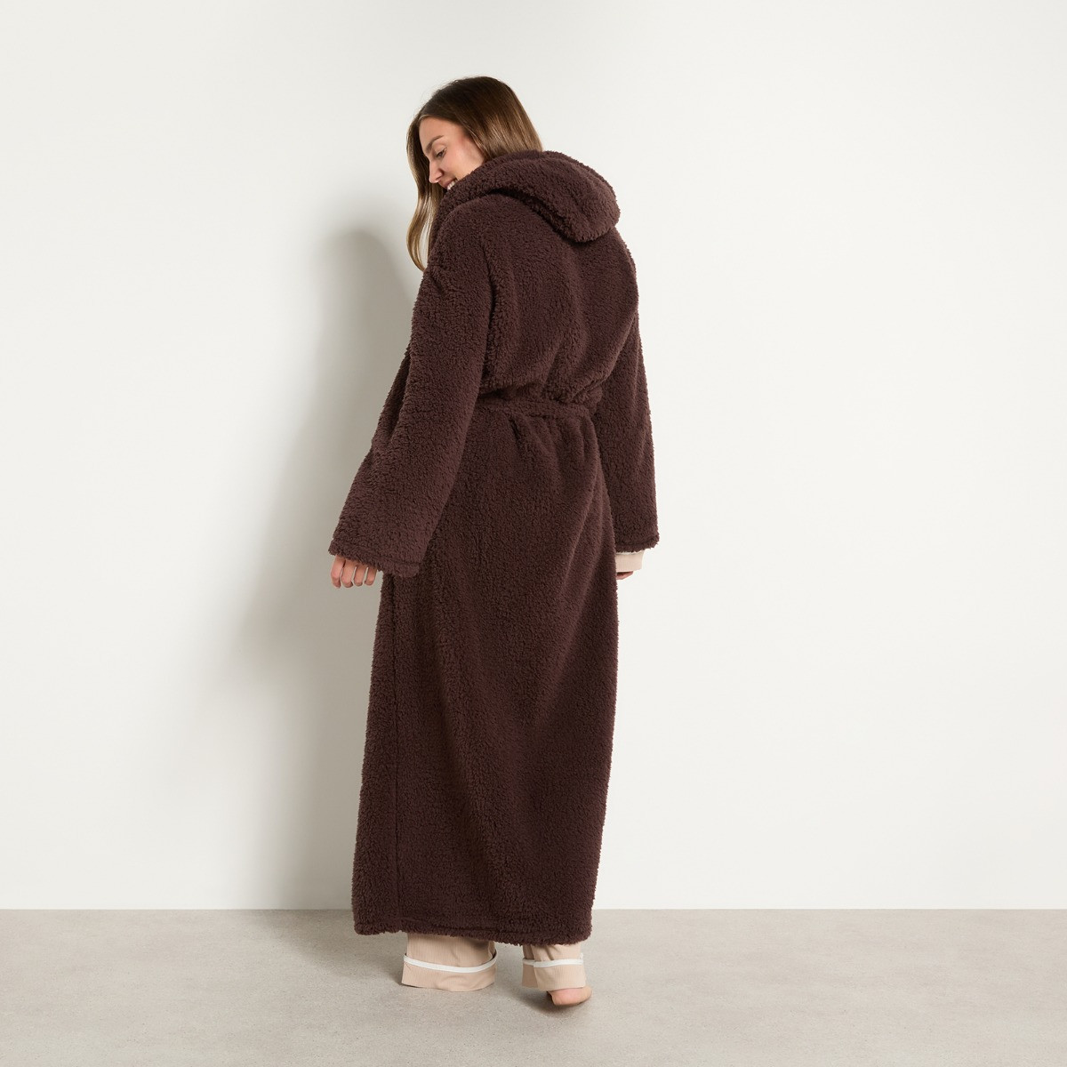 OHS Teddy Fleece Floor Length Dressing Gown - Chocolate>