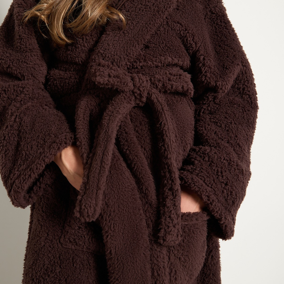 OHS Teddy Fleece Floor Length Dressing Gown - Chocolate>