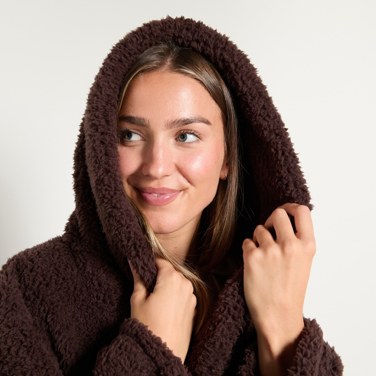 OHS Teddy Fleece Floor Length Dressing Gown - Chocolate>