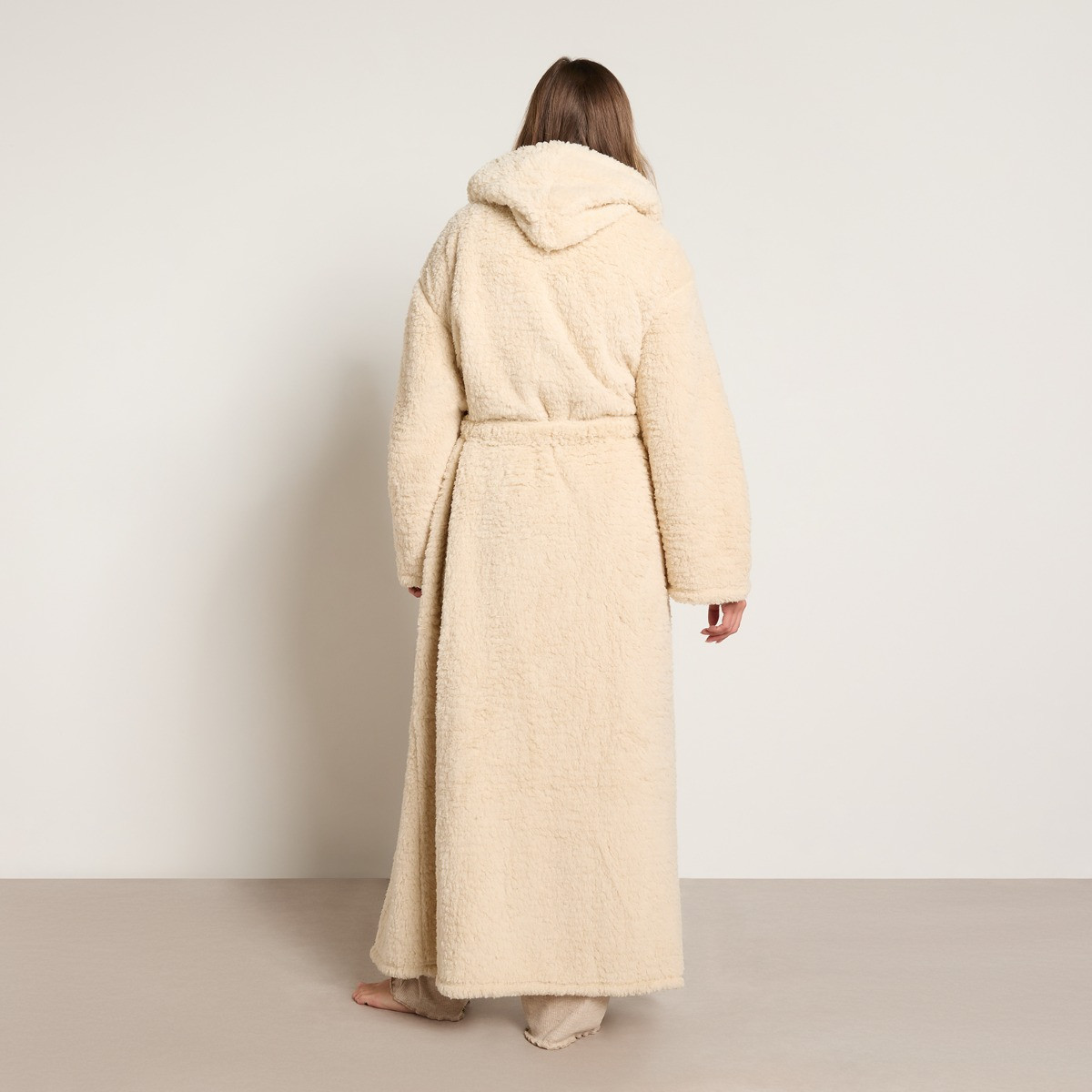 OHS Teddy Fleece Floor Length Dressing Gown - Stone>
