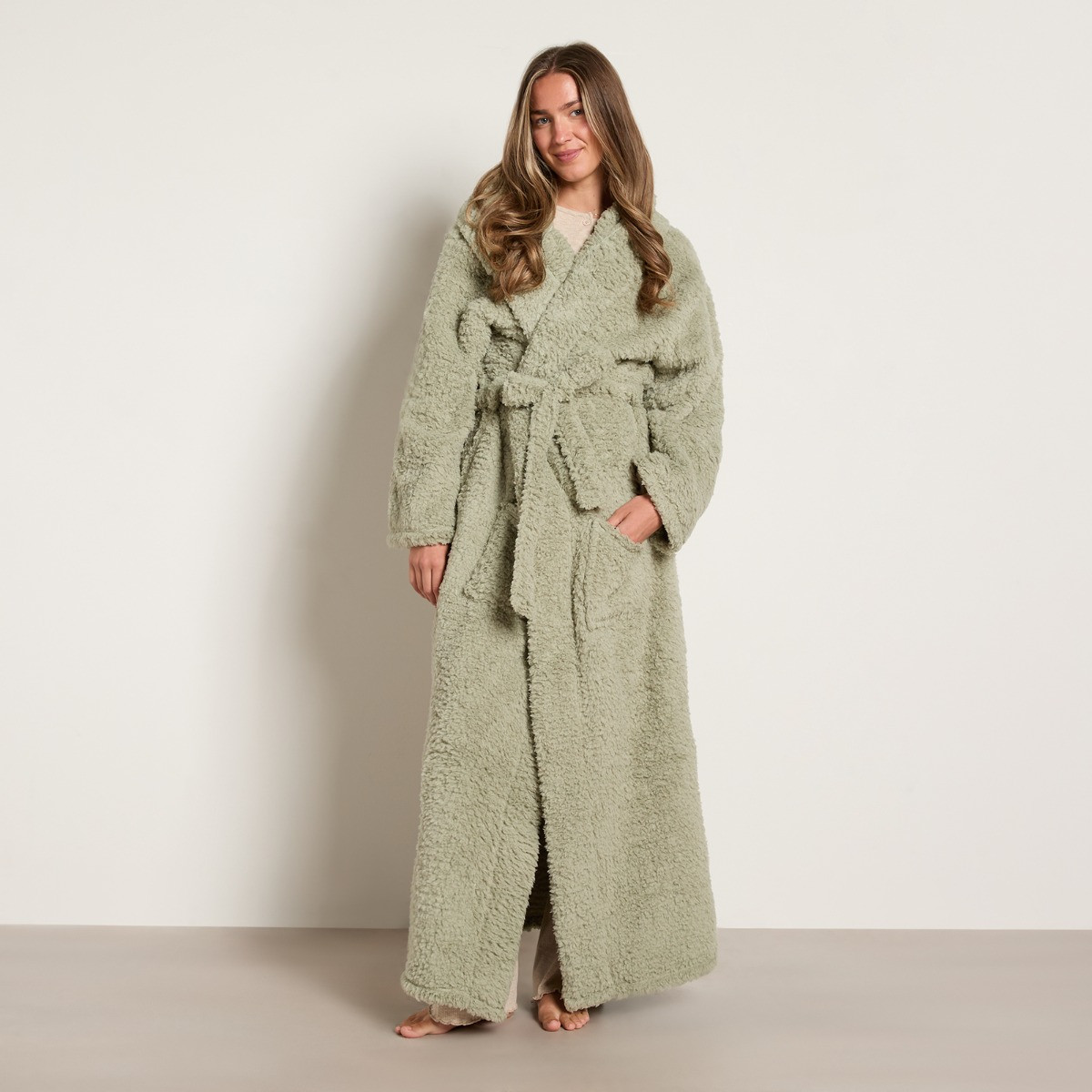 OHS Teddy Fleece Floor Length Dressing Gown - Sage>
