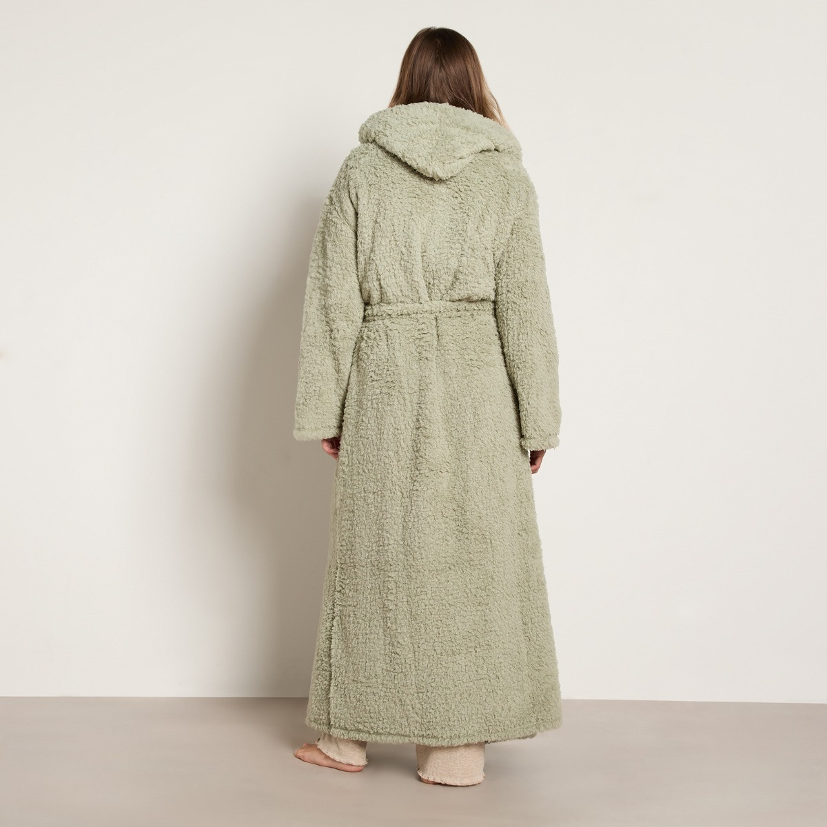 OHS Teddy Fleece Floor Length Dressing Gown - Sage>