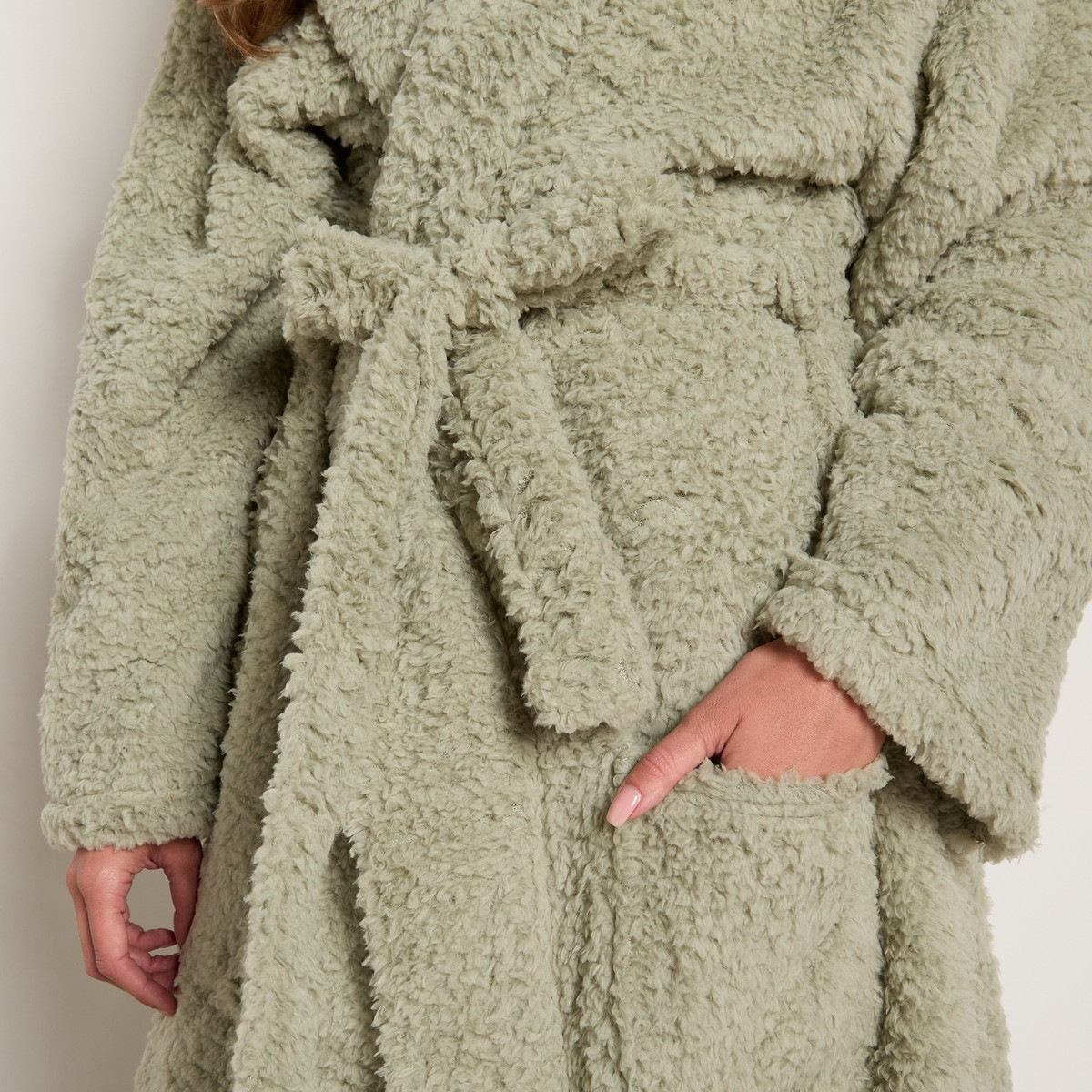 OHS Teddy Fleece Floor Length Dressing Gown - Sage>