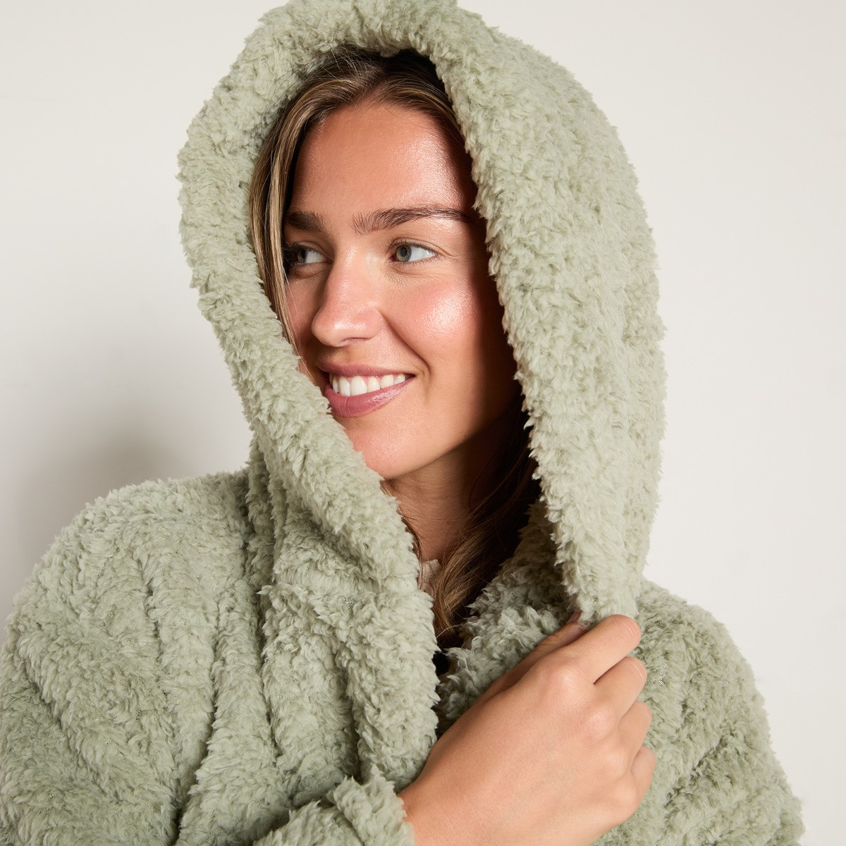 OHS Teddy Fleece Floor Length Dressing Gown - Sage>
