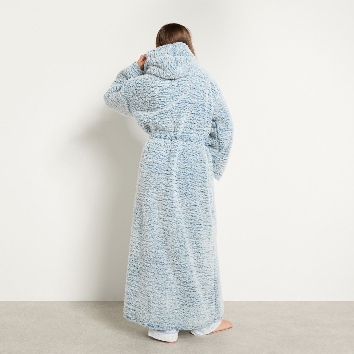 OHS Teddy Marl Floor Length Dressing Gown - Navy>