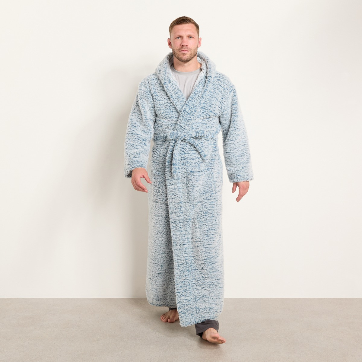 OHS Teddy Marl Floor Length Dressing Gown - Navy>