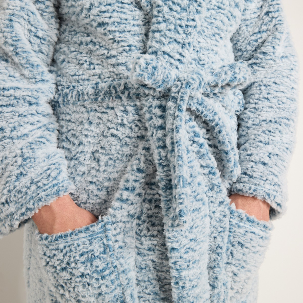 OHS Teddy Marl Floor Length Dressing Gown - Navy>