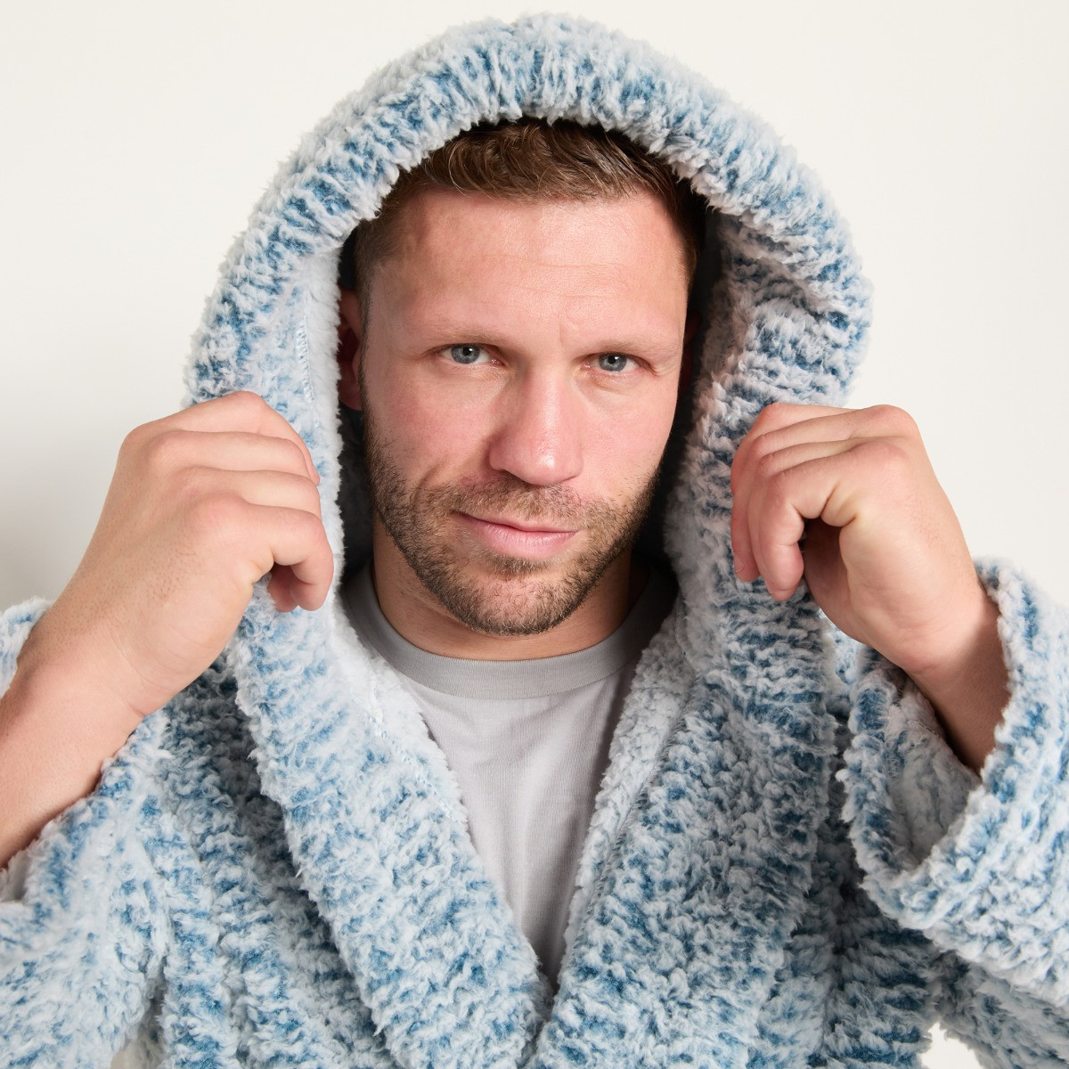 OHS Teddy Marl Floor Length Dressing Gown - Navy>