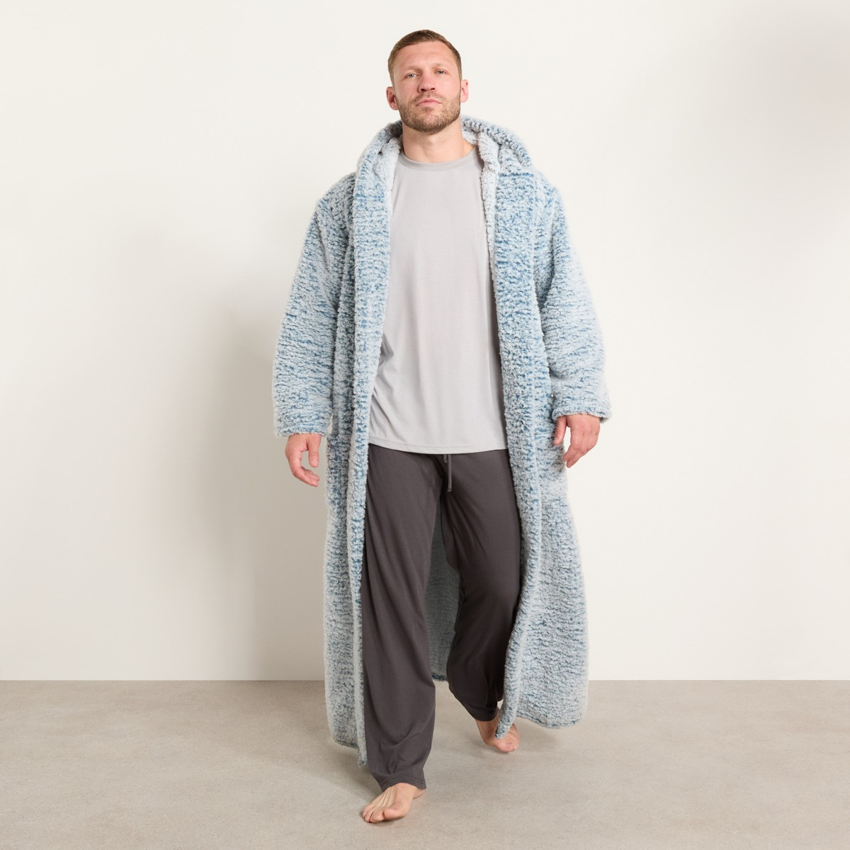 OHS Teddy Marl Floor Length Dressing Gown - Navy>