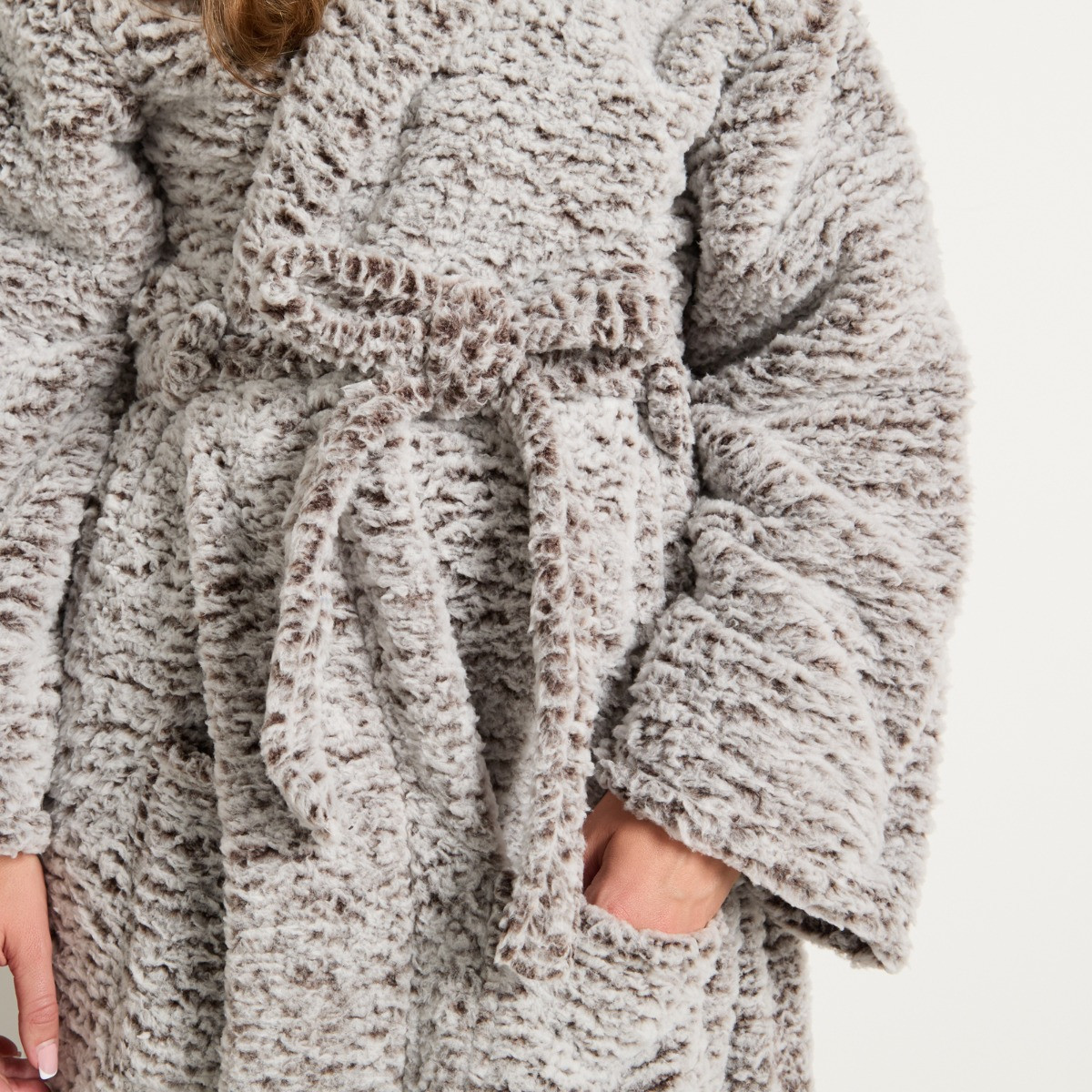 OHS Teddy Marl Floor Length Dressing Gown - Brown>