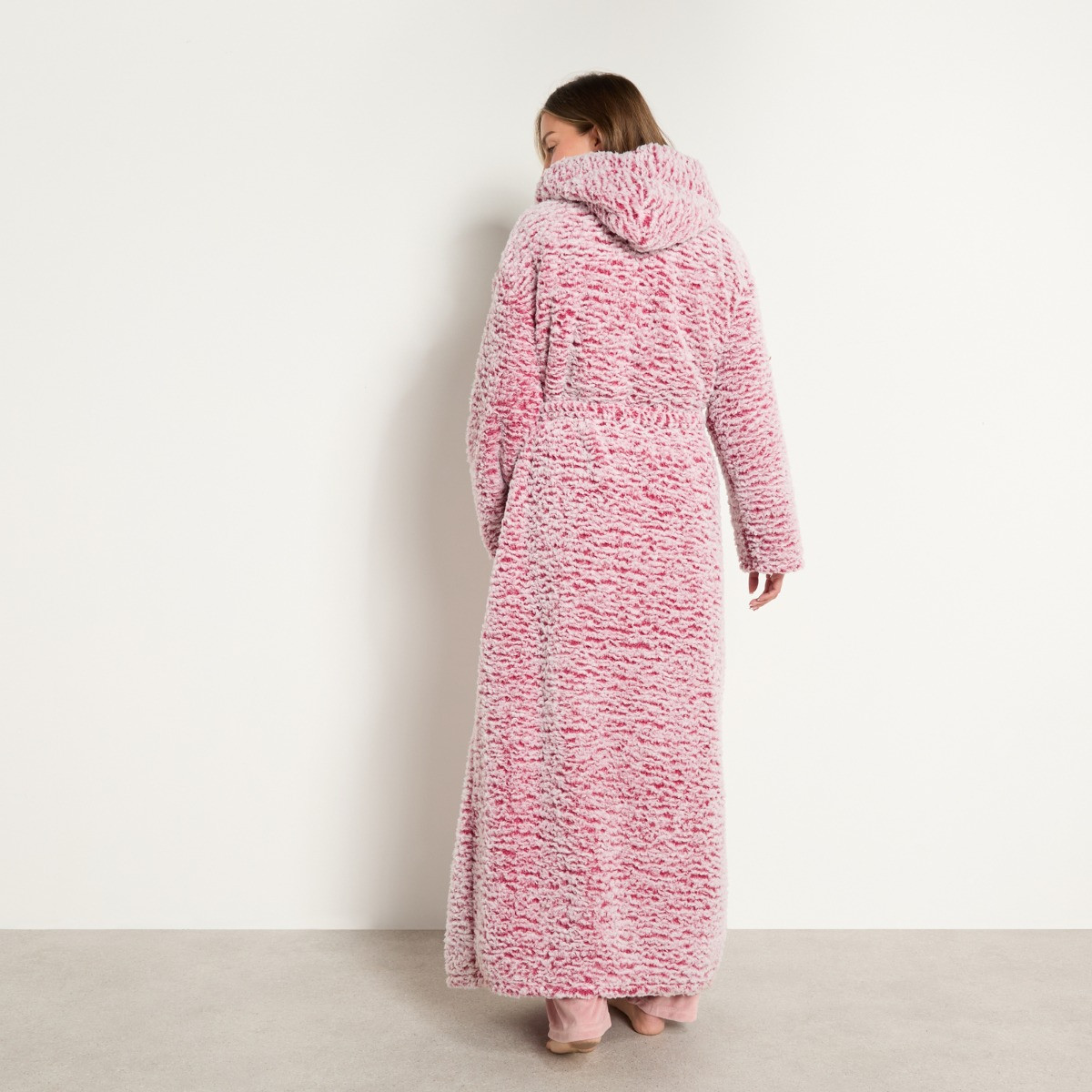OHS Teddy Marl Floor Length Dressing Gown - Berry>