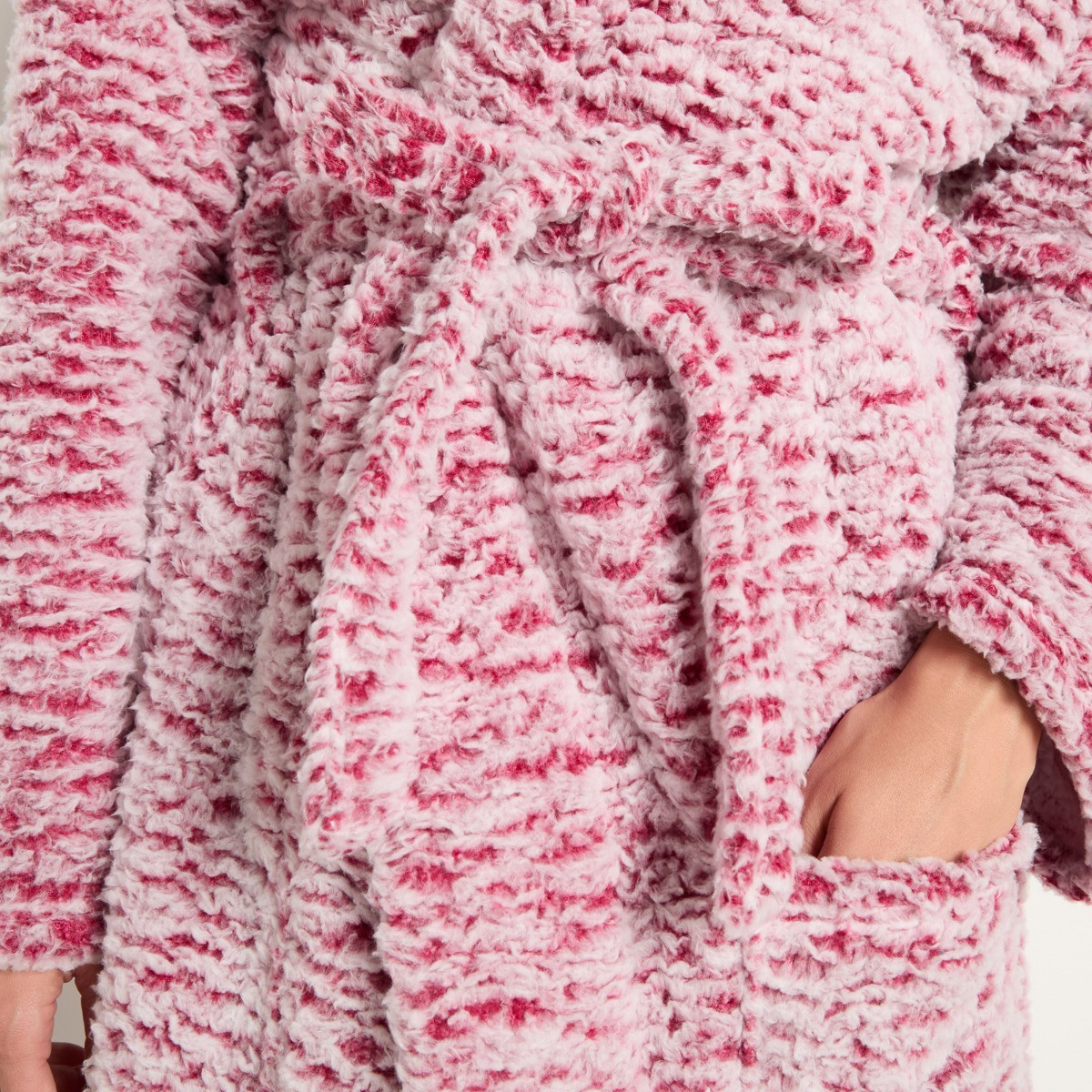 OHS Teddy Marl Floor Length Dressing Gown - Berry>