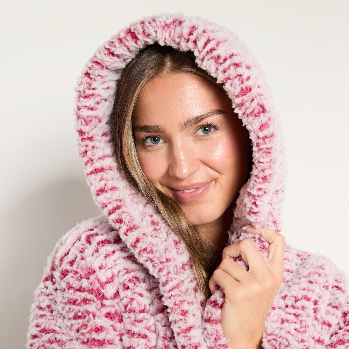 OHS Teddy Marl Floor Length Dressing Gown - Berry>
