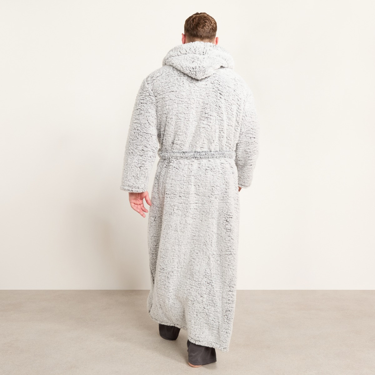 OHS Teddy Marl Floor Length Dressing Gown - Black>