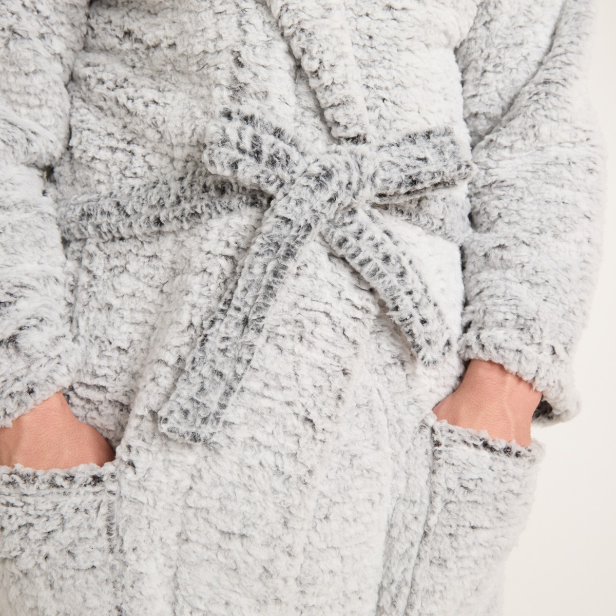 OHS Teddy Marl Floor Length Dressing Gown - Black>