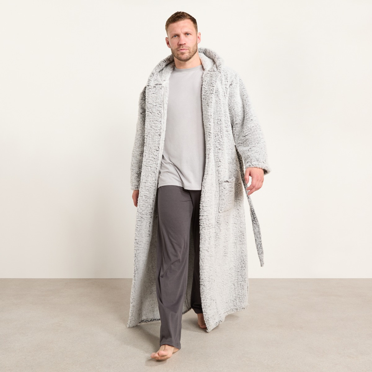 OHS Teddy Marl Floor Length Dressing Gown - Black>