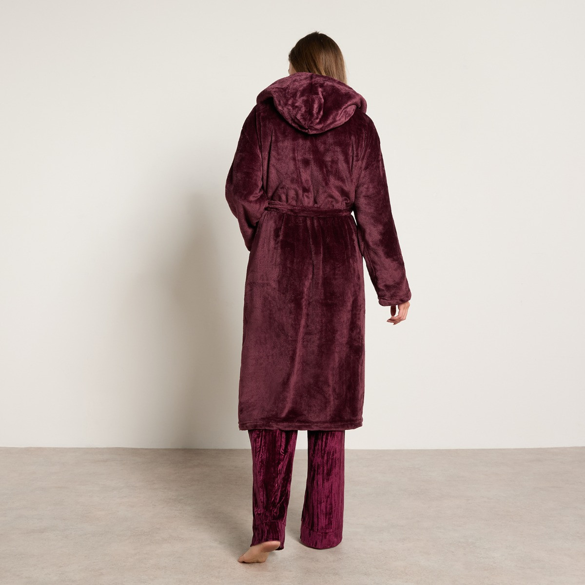 OHS Flannel Fleece Dressing Gown - Burgundy>