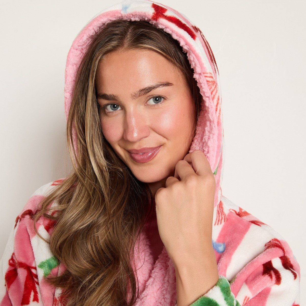 OHS Bow Stripe Print Dressing Gown - Pink>